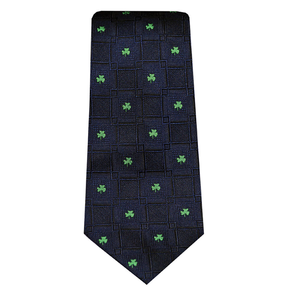Navy with Green Shamrocks Silk Tie Patrick Francis Collection.