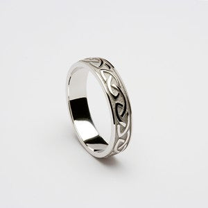 Celtic Knot Raised Pattern Wedding Band 10ct White Gold