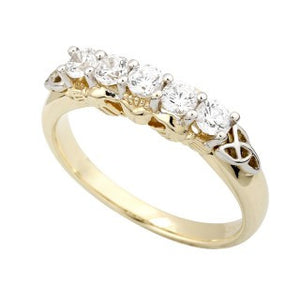 Claddagh and Trinity Knot Eternity Ring 14ct Gold with 5 Diamonds