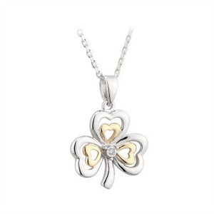 Shamrock Pendant Sterling Silver 10ct Yellow Gold with a Diamond S45783