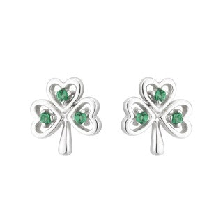 Acara Sterling Silver Shamrock Stud Earring with Green Crystal