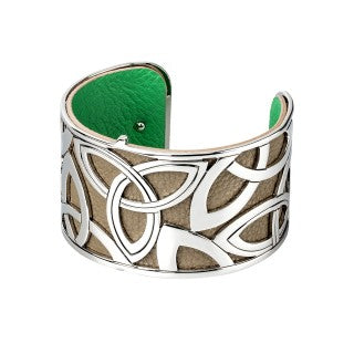 Trinity Knot Rhodium and Leather Bangle The Irish Shop