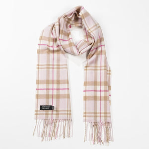 100% Merino Wool Luxury Scarf in Baby Pink White Check