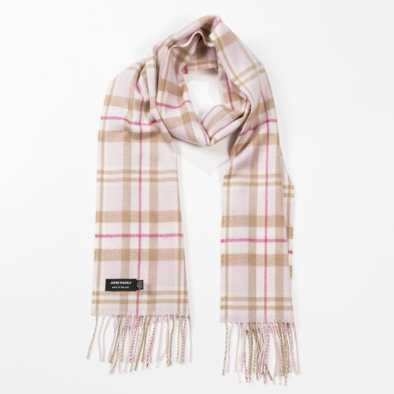100% Merino Wool Luxury Scarf in Baby Pink White Check