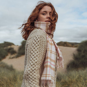 100% Merino Wool Luxury Scarf in Baby Pink White Check