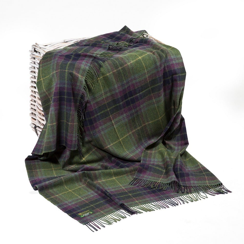 Lambswool Throw Green Navy Purple Plaid