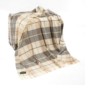 Lambswool Throw Cream and Brown Tartan Mix