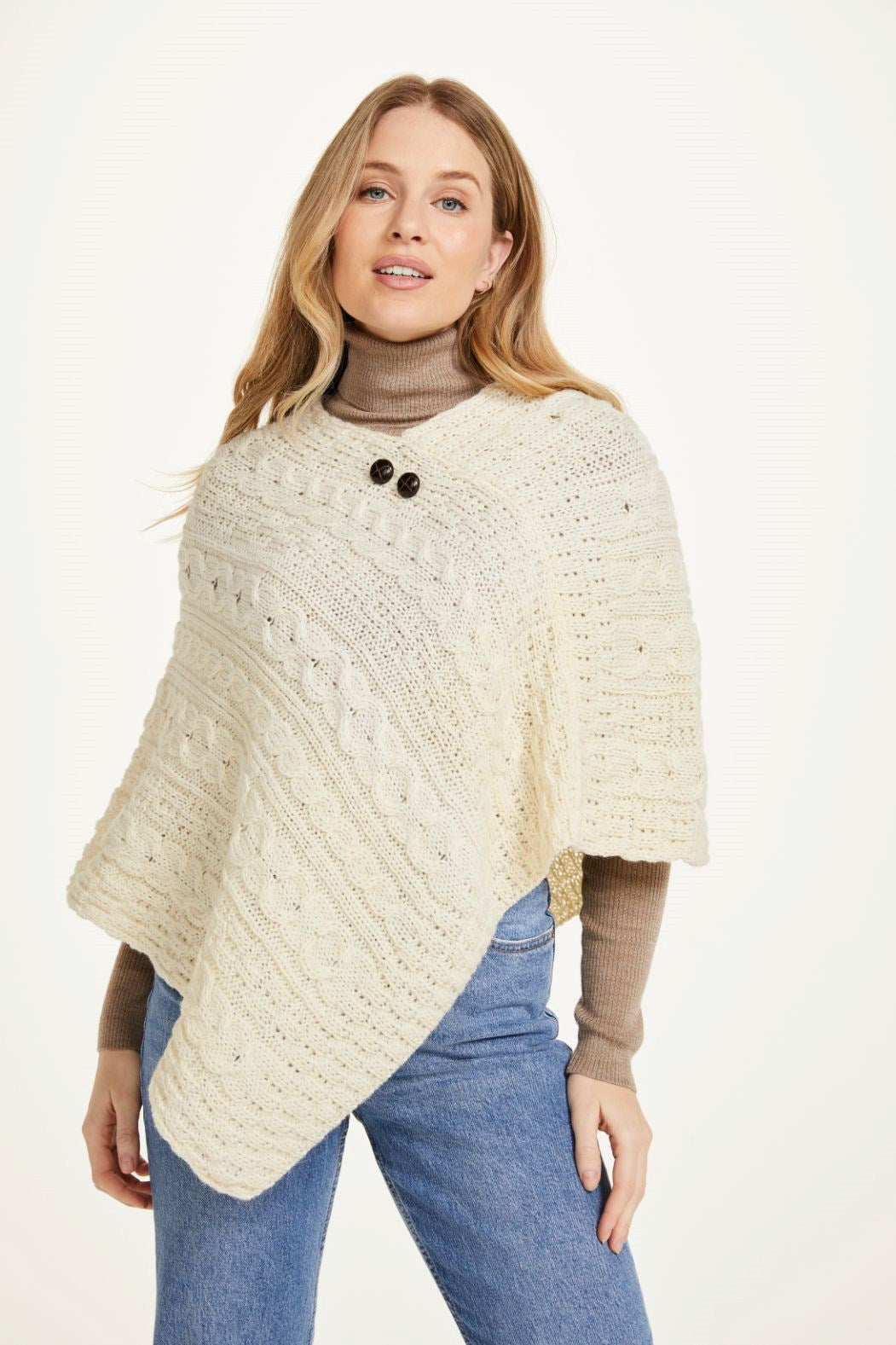 Aran Poncho with Buttons.