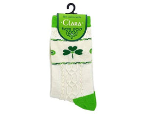 Cream Socks with Shamrock & Celtic weave..