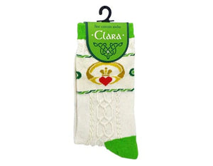 CREAM SOCKS WITH CLADDAGH RINGS & Celtic Weave.