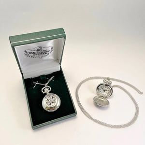 Mullingar Pewter Ladies Necklace Watch Shamrock Spiral.