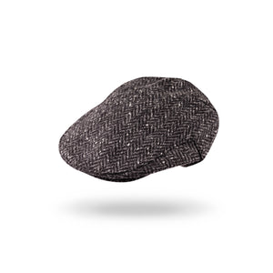 Irish Tweed Cap Charcoal Black Herringbone Donegal