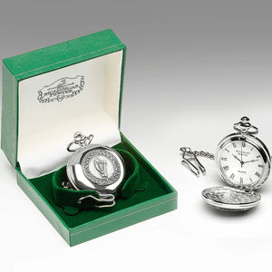 Gents Quartz Mullingar Pewter Harp Irish Pocket Watch.