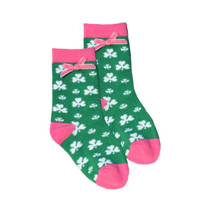 Green & Pink Girls Shamrock Socks
