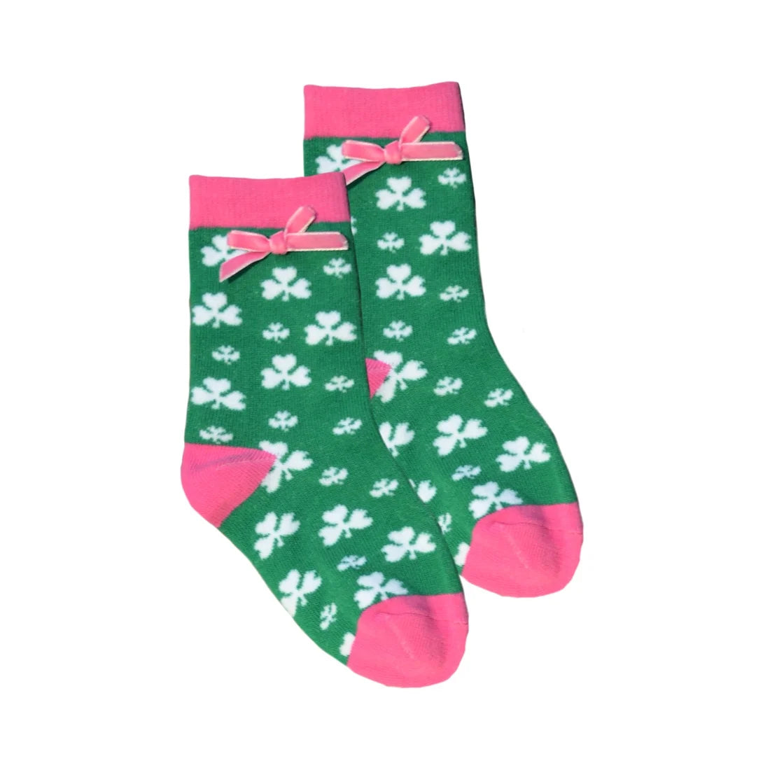 Green & Pink Girls Shamrock Socks