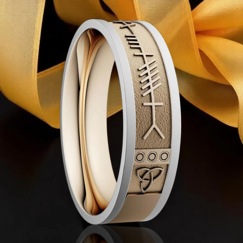 6.5mm Ogham Mo Anam Cara Ring - Yellow with White Rails