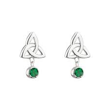 Acara Sterling Silver Trinity Knot Green Earrings