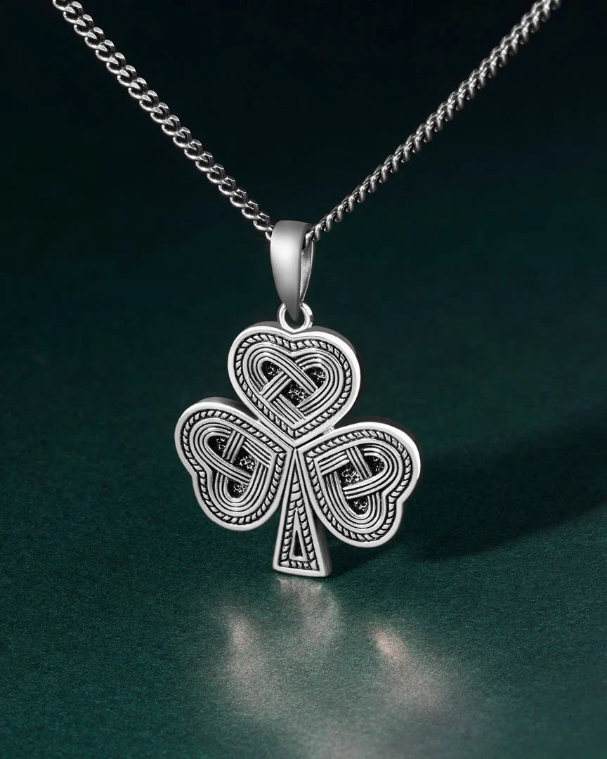 Men's Oxidised Silver Celtic Shamrock Pendant S46451