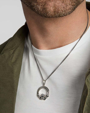 Men's Celtic Oxidised Silver Heavyweight Claddagh Pendant S46452