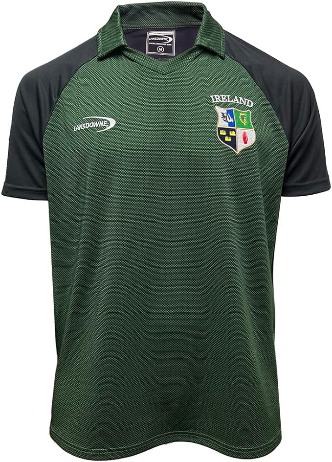 Lansdowne Mens Bottle Green  Ireland 4 Provinces Collar Performance T-Shirt