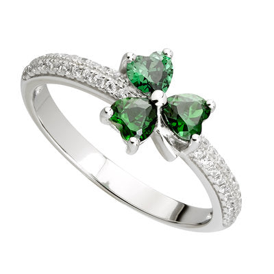 Shamrock Green Cubic Zirconia andCrystal Sterling Silver Ring