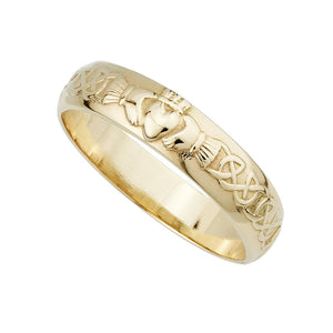Claddagh Wedding Band Mens With Celtic Script 14ct Gold.