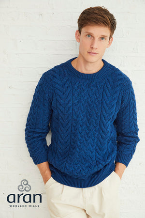 Aran Jumper (sweater) Blue Merino Wool A823