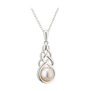 Silver Fresh Water Pearl Celtic Knot Pendant.
