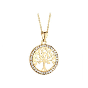 10K Gold CZ Celtic Round Tree of life Necklace.S46894