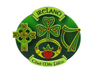 Irish Collage Magnet - Celtic Cross Harp Shamrock Claddagh