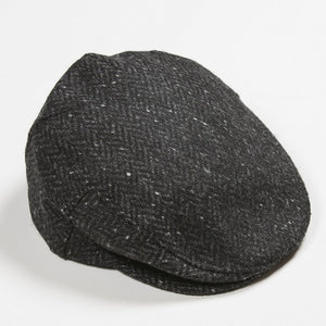 Tweed Cap - Charcoal Black Donegal Herringbone TCD20.