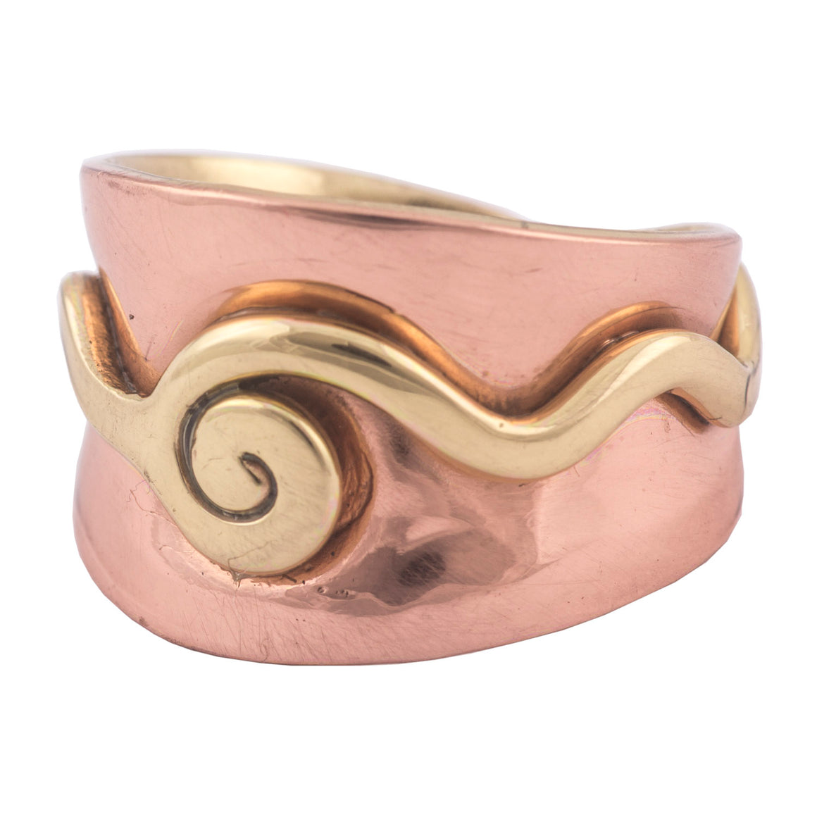 Two Tone Copper Spiral Wide Band Ring by Grange Celtic Jewellery.