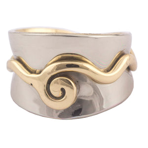 Two Tone Silver Spiral Wide Band Ring by Grange Celtic Jewellery.