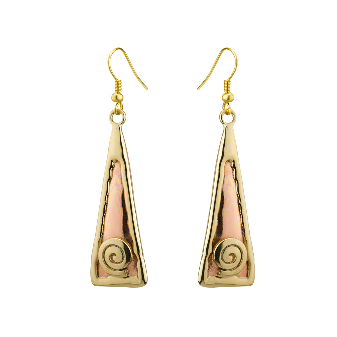Two Toned Copper Spiral Drop Earrings by Grange Celtic Jewellery.