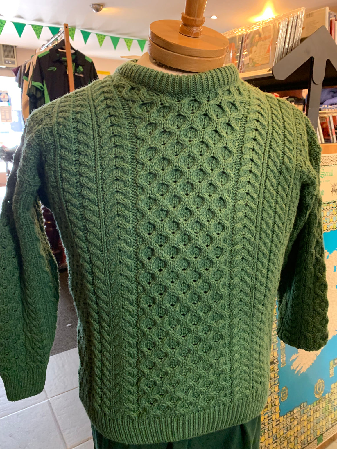 Aran Jumper Green Merino Wool