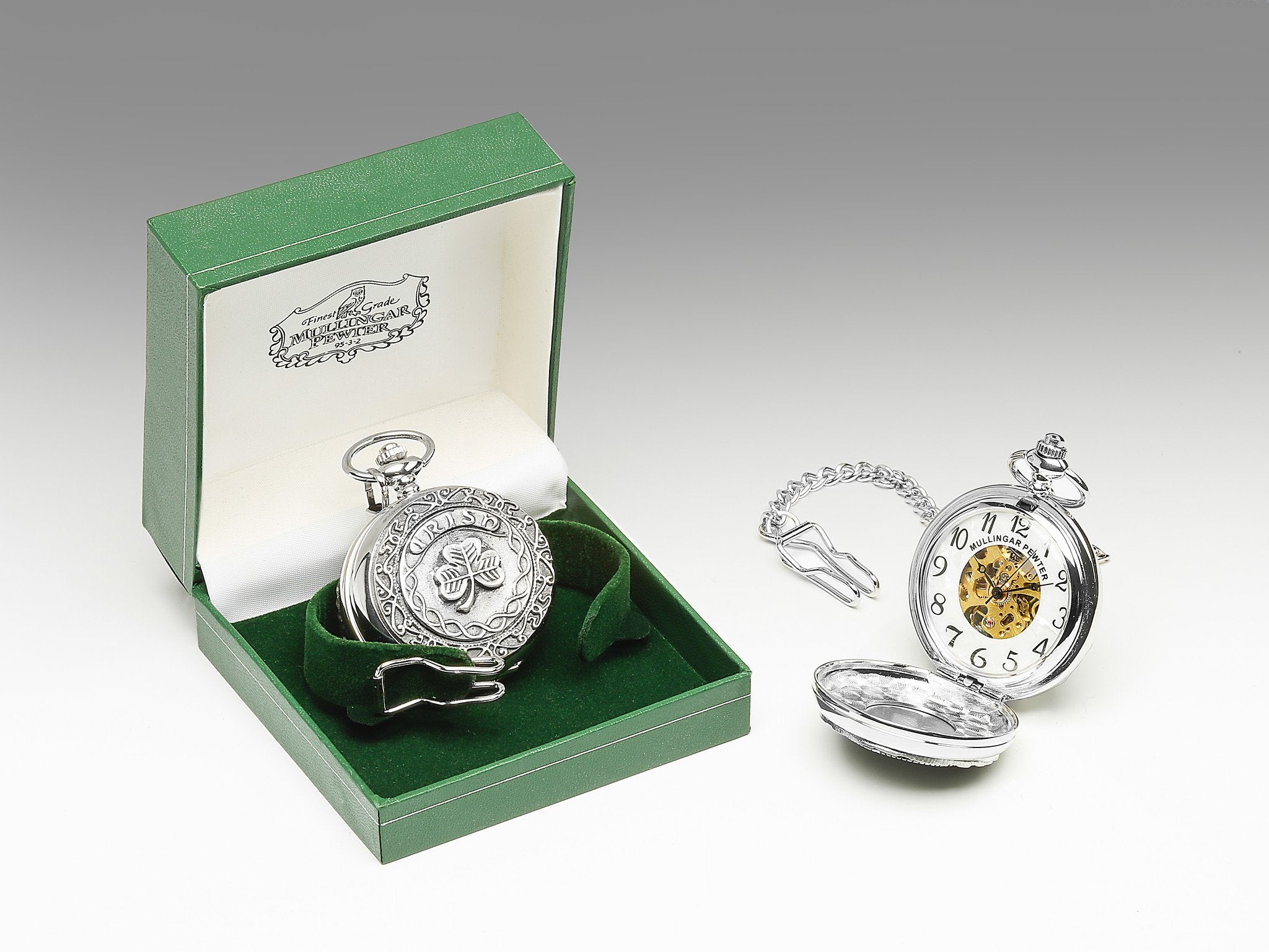 Mullingar Pewter Shamrock Mechanical Pocket Watch