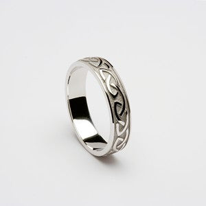 Celtic Knot Raised Pattern Wedding Band 10ct White Gold 5.5mm