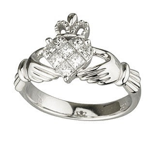 Claddagh Ring 14ct White Gold and Diamonds