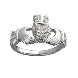 Claddagh Ring 14ct White Gold with 0.25ct Diamonds S2769