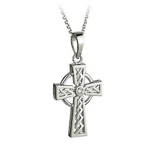 Celtic Cross Pendant 14ct White Gold with Diamond