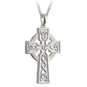 Celtic Cross & Trinity Knot Pendant Sterling Silver 30mm Double Sided S44787