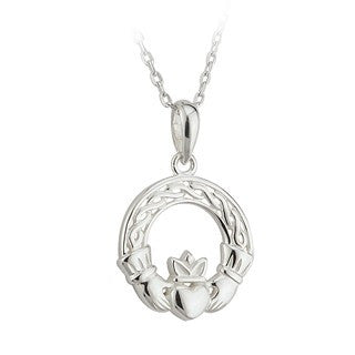 Claddagh and Celtic Knot Pendant Sterling Silver with Chain S44965