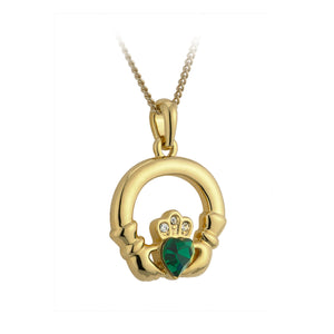 Claddagh Pendant Gold Plated with Emerald Heart S4709