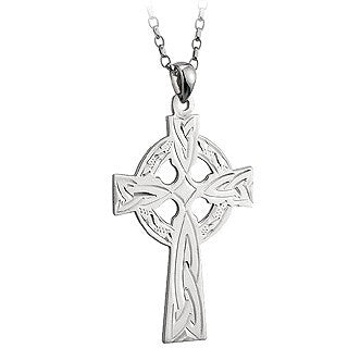 Celtic Cross Pendant Sterling Silver 35mm engraved with Chain