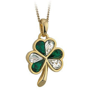 Shamrock Pendant with Green & White Crystals S4791