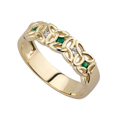 9K Gold Emerald and Cubic Ziconia Trinity Knot Ring.