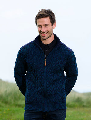 Men's Wool Knit Jacket  Lined Zip Front Cardigan