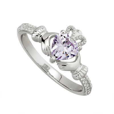Claddagh Sterling Silver Birthstone and Crystal Ring June