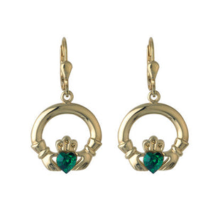 18ct Gold Plated GREEN CRYSTAL CLADDAGH DROP EARRINGS Code: S3422