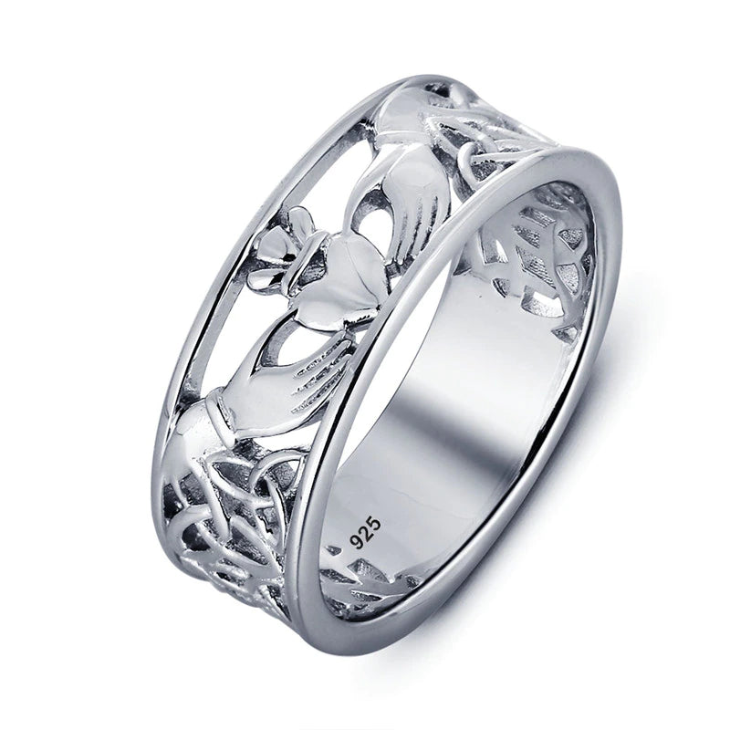 Sterling Silver Claddagh Trinity Band Ring.
